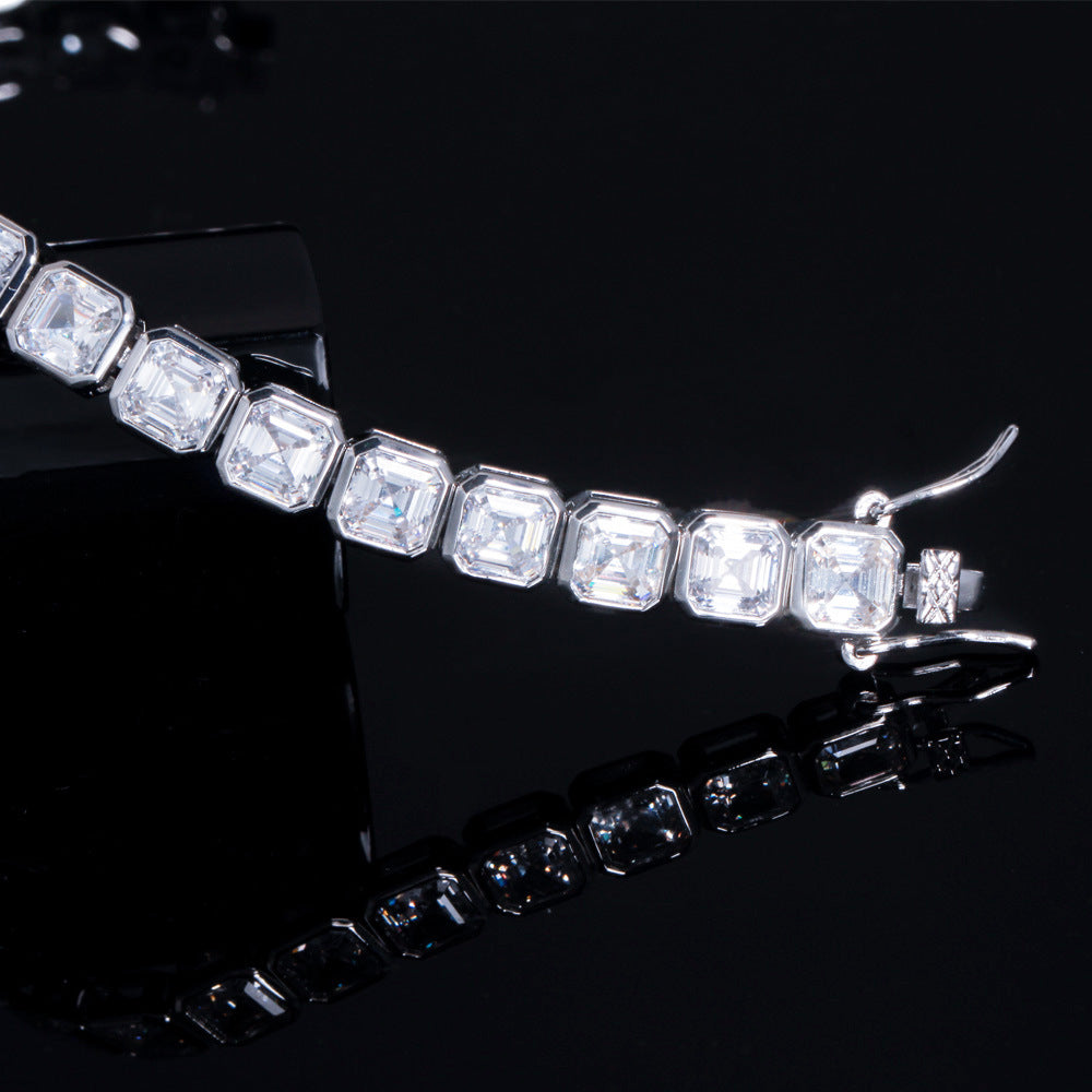 Emerald-Cut Diamond Eternity Line Tennis Bracelet in white gold travis scott