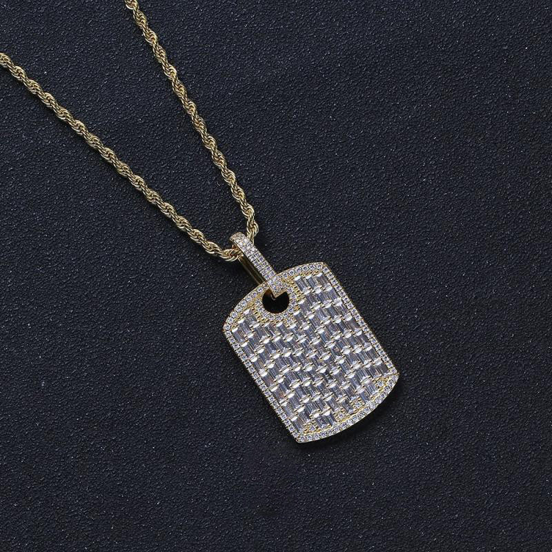 Fully iced baguette diamond Army dog tag in white gold Gunna bling jewelry icebox