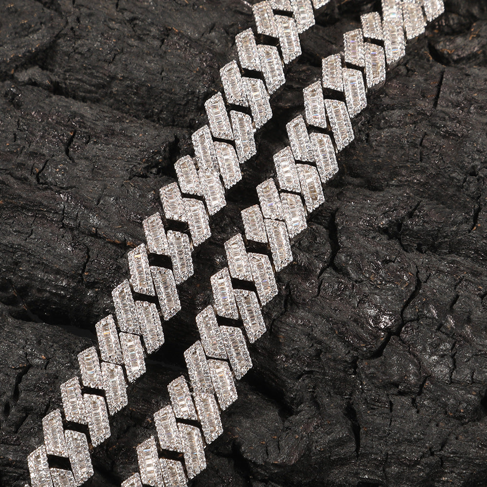 fully iced out 12mm curb cuban link necklace chain in baguette diamond White Gold shopgld