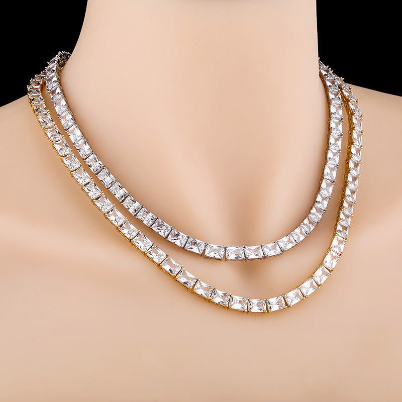 rectangle radiant cut diamond tennis link necklace chain diamond white gold travis rapper hip hop jewelery jewelers celebrity