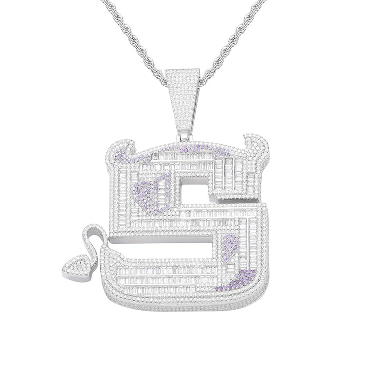 Devilish letter S pendant necklace chain in baguette diamond custom shopgld