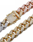 Miami Cuban Chain 14mm 18mm tri-colored Necklace Chain For Men Gold Silver Color Iced Out Micro Pave Cubic Zircon Hip Hop Jewelry shopgld