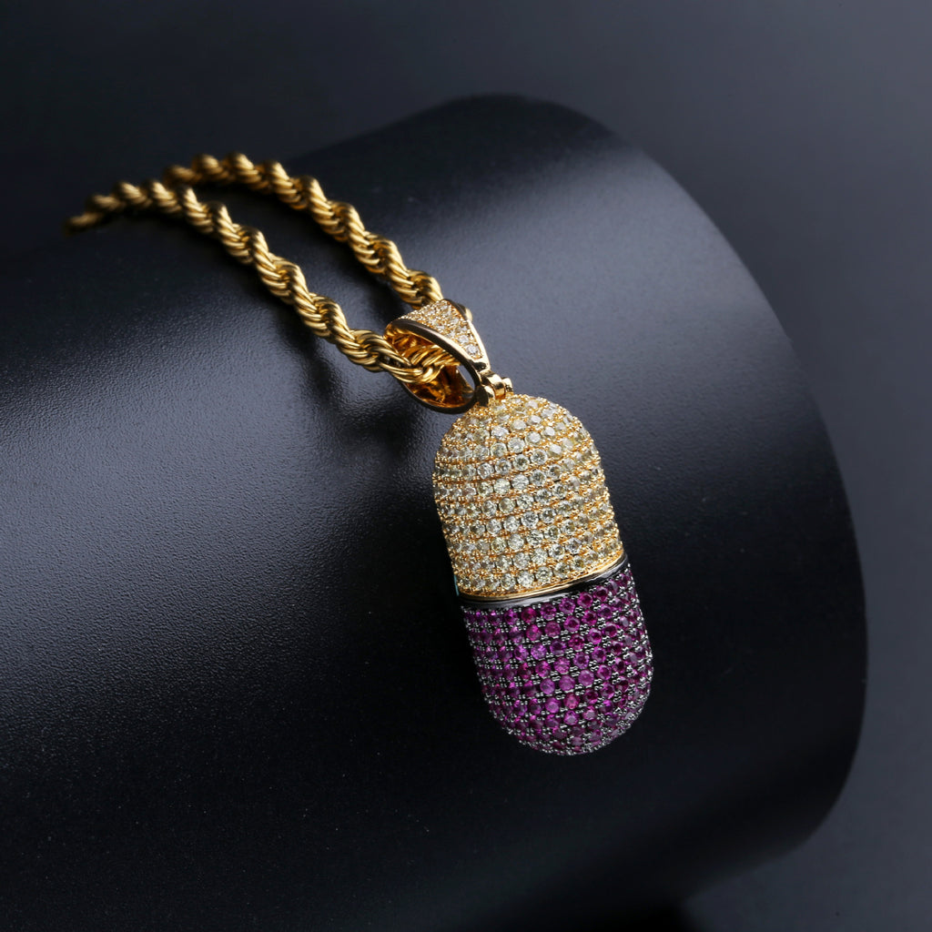 14K Gold Iced Out Detachable Pill Emoji Pendant vvs diamond ifandco shopgld