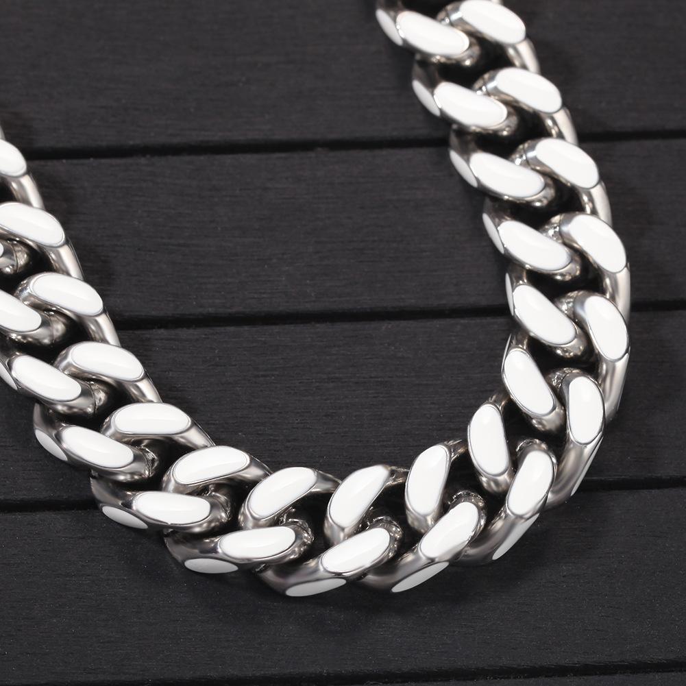 11mm Enamel Cuban Link Necklace Chain White/Silver 18 inch
