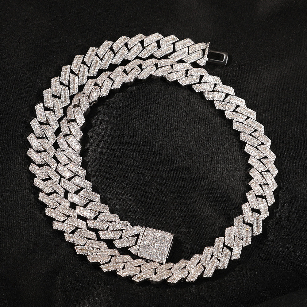 fully iced out 12mm curb cuban link necklace chain in baguette diamond White Gold shopgld