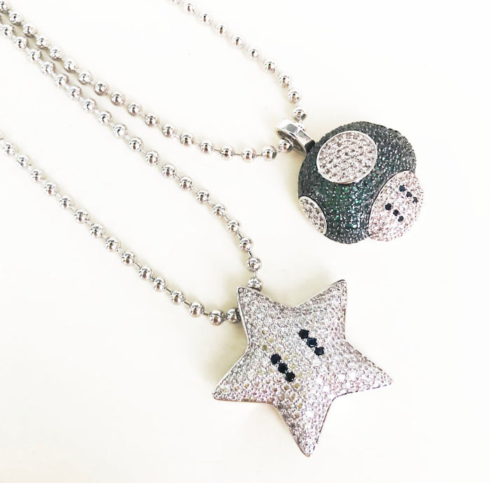 Super mario bro's star pendant necklace ball chain free matching chain ifandco pharrell mushroom