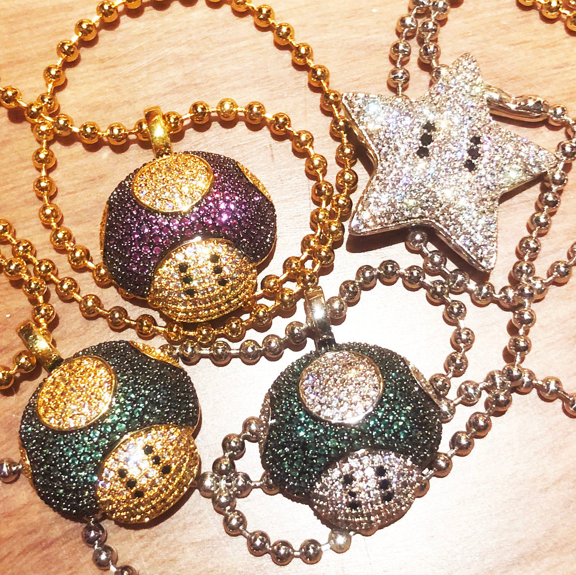 Super mario bro's star pendant necklace ball chain free matching chain ifandco pharrell mushroom