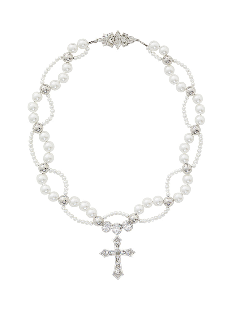 asaprocky migos custom chain solitaire halo diamonds interlaced freshwater pearl links with cross barroco necklace chain
