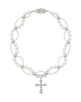 asaprocky migos custom chain solitaire halo diamonds interlaced freshwater pearl links with cross barroco necklace chain