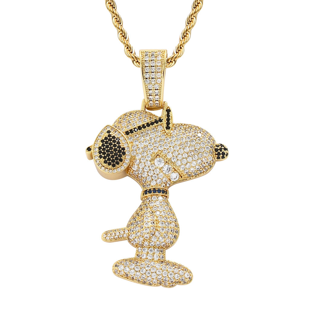 Iced Out diamond Charlie Brown Snoopy pendant necklace with free matching chain included free shipping top rappers jewelry brand urban fashion jewelers shopgld