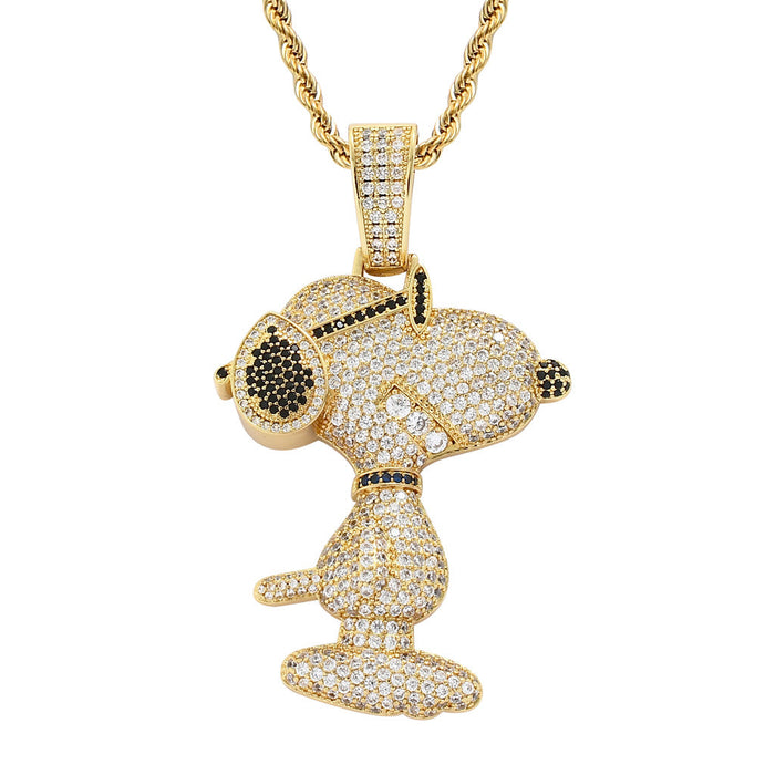 Iced Out diamond Charlie Brown Snoopy pendant necklace with free matching chain included free shipping top rappers jewelry brand urban fashion jewelers shopgld