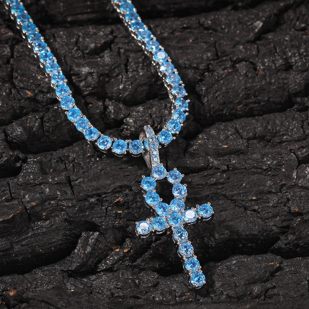 blue topaz Ankh pendant necklace chain diamond tyler the creator asap rocky playboi carti ben baller