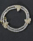 4mm tennis link with fully iced 3 butterflies short diamond necklace choker White Gold kylie jenner kardashians