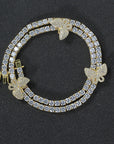 4mm tennis link with fully iced 3 butterflies short diamond necklace choker White Gold kylie jenner kardashians