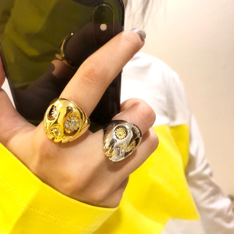 Valentino Crowned Skull Brass Dark Gold Fume Ring