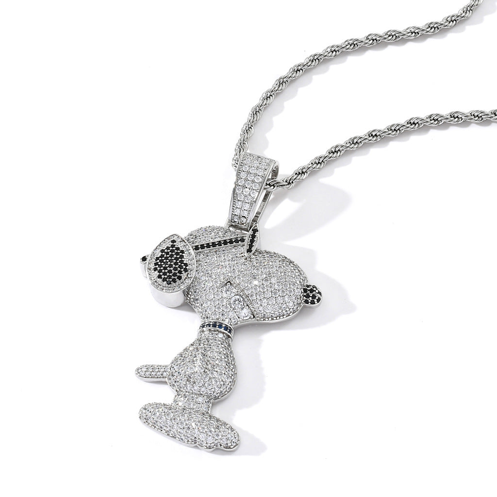 Iced Out diamond Charlie Brown Snoopy pendant necklace with free matching chain included free shipping top rappers jewelry brand urban fashion jewelers shopgld