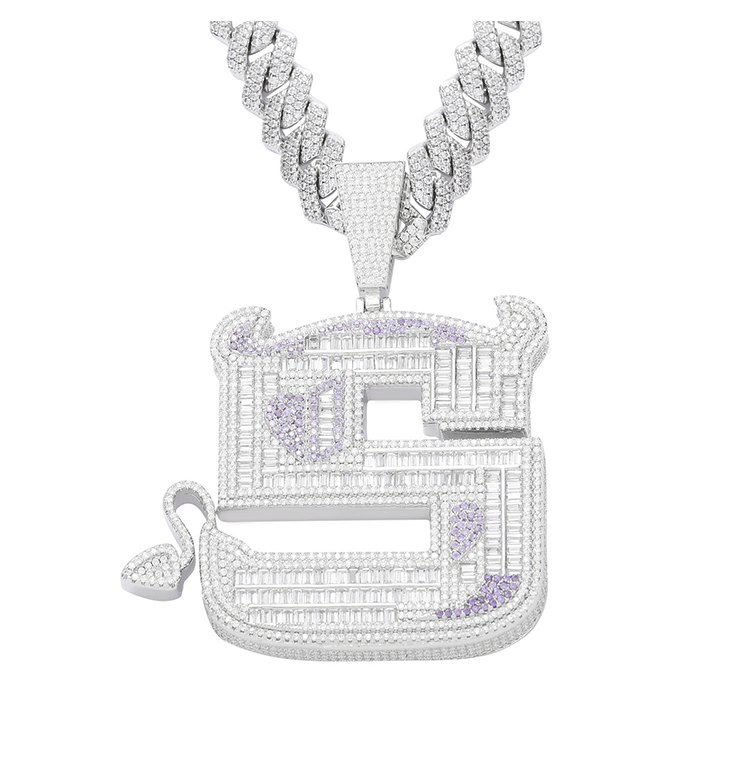 Devilish letter S pendant necklace chain in baguette diamond custom shopgld