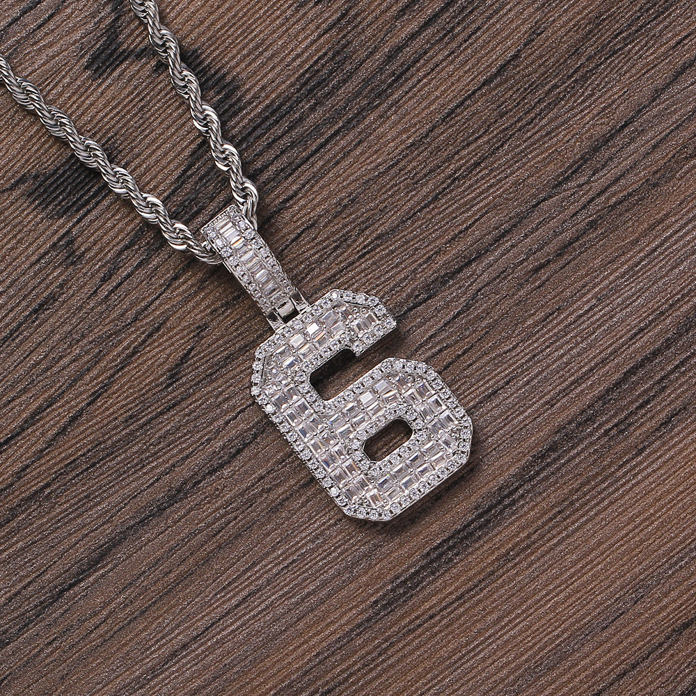 Custom number baguette pendant necklace chain dialmond fully iced instagram famous rapper jewelry hip hop top jewelers 