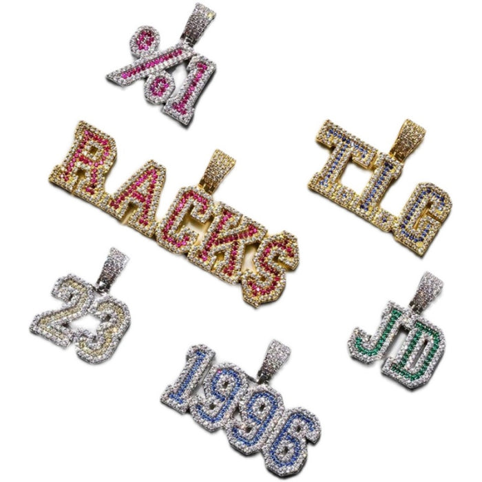 Custom A-Z baguette diamond custom Letters numbers Initial Charm pendant hollywood celebrity jewelers jewelry hip hop diamond necklace chain