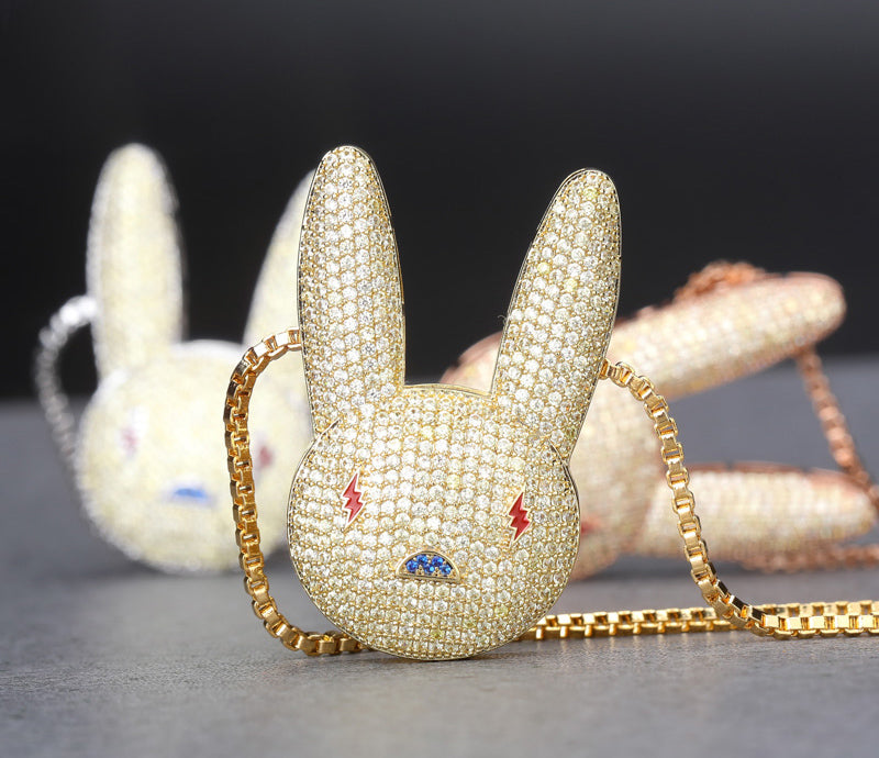 Custom bad bunny pendant & necklace free chain jbalvin drake music video diamond