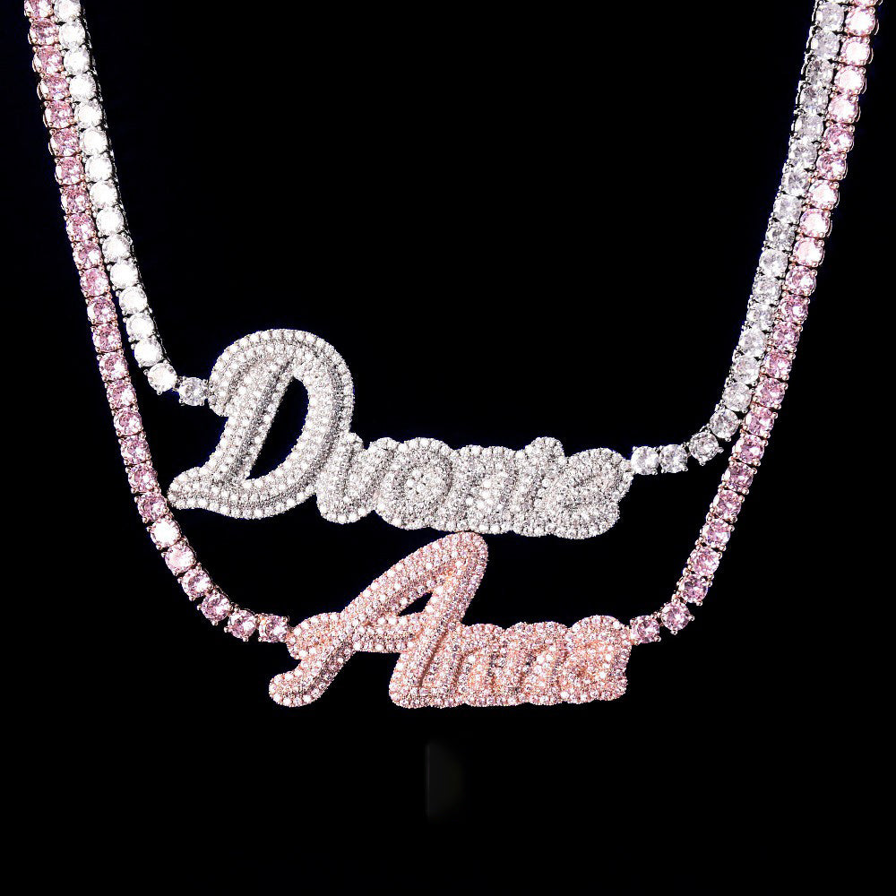Hailey Bieber Wears Diamond Necklace With Her Married Last Name Vogue people.com custom name diamond necklace tennis link chain