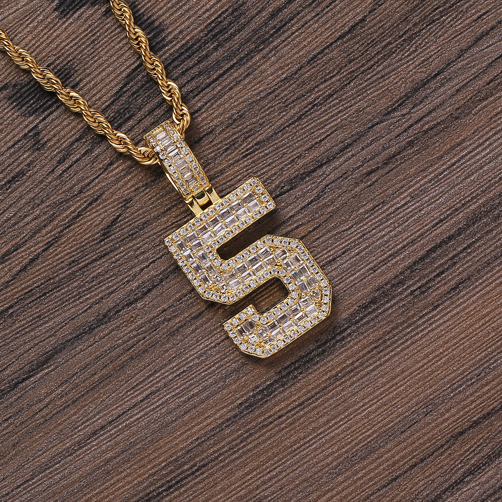 Sterling Silver Number 5 Block Initial Letter Men's Custom Pendant 24