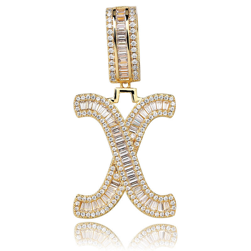 Custom A-Z baguette Letters Initial A-Z Charm pendant necklace chain diamond gold