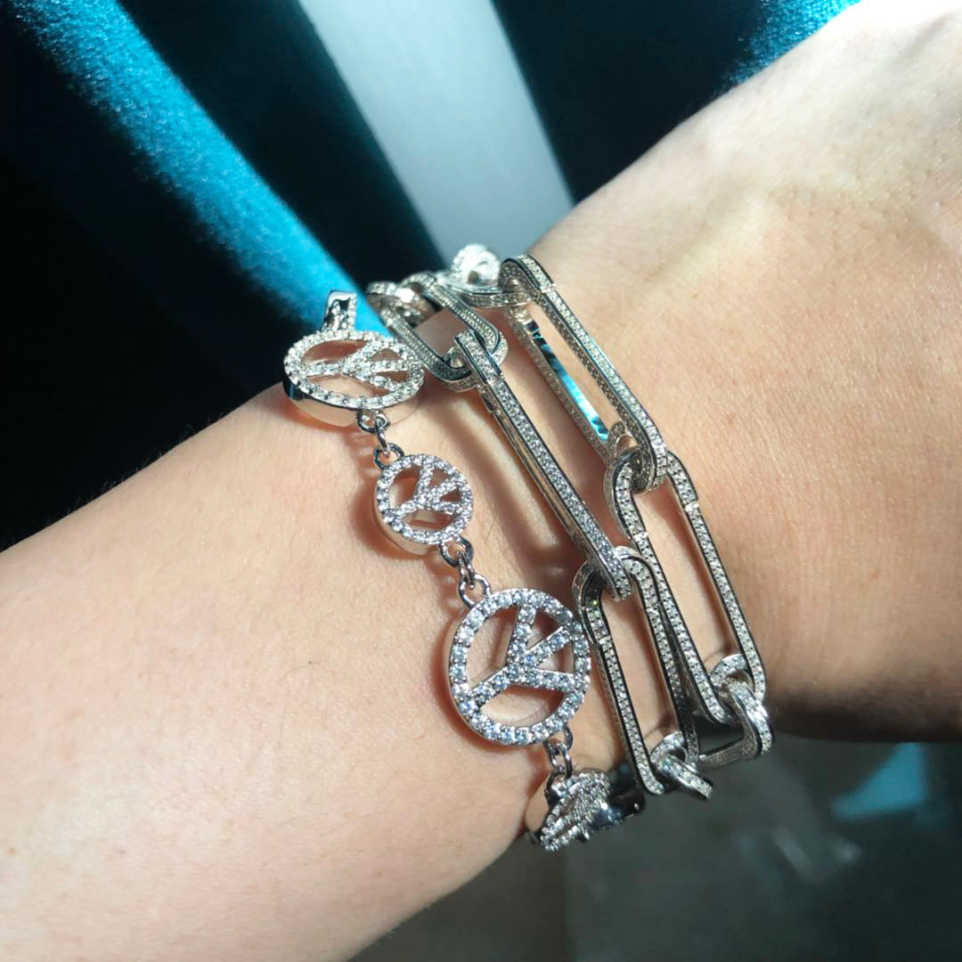 Safety pin pave bracelet - White Gold