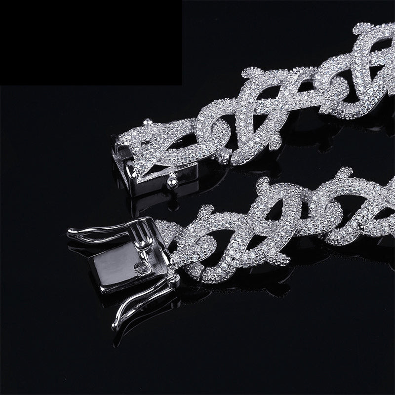 15mm Iced Barbed wire link bracelet chain shopgld gold diamond