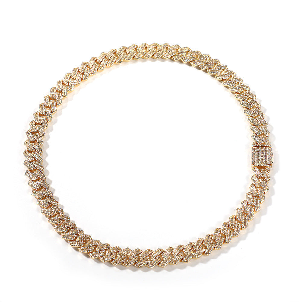 fully iced out 12mm curb cuban link necklace chain in baguette diamond White Gold shopgld