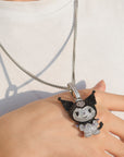 ifandco Iced Out Kuromi diamond pendant necklace with free matching chain included.