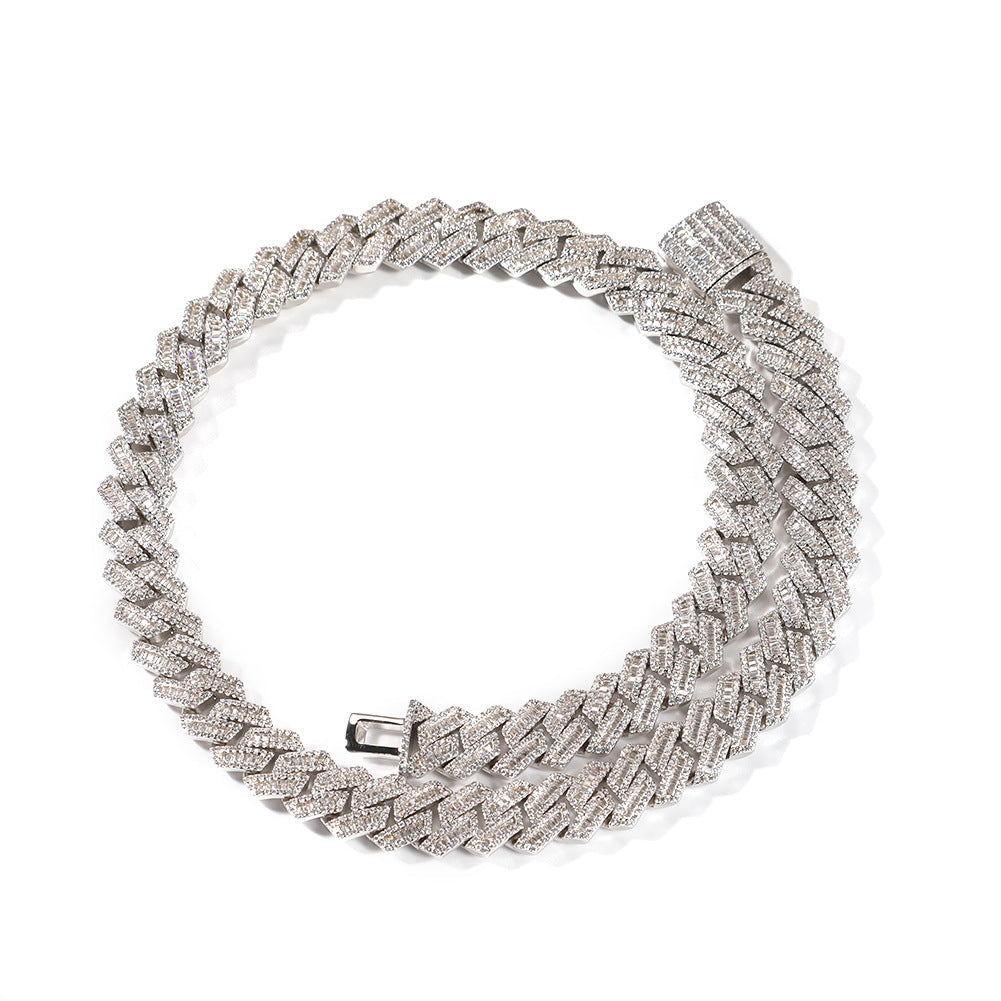 fully iced out 12mm curb cuban link necklace chain in baguette diamond White Gold shopgld