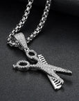 14K Gold Barber Shop Comb and Scissors Necklace diamond gold affordable jewelry