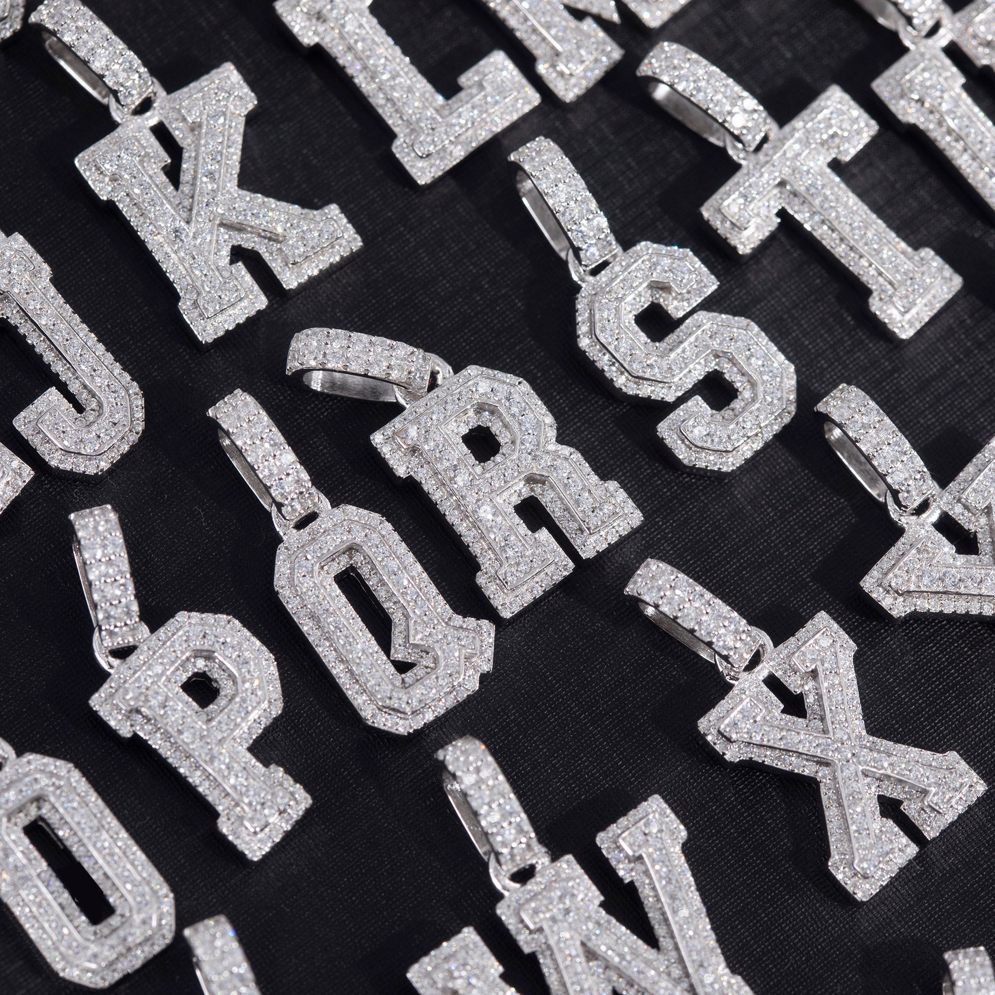 custom alphabet letter bubble nano greg yuna diamond silver white gold celebrity jewelers ifandco