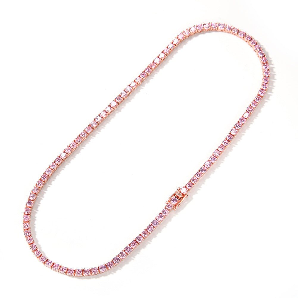 4MM Solitaire Pink Simulated Diamonds Tennis Chain ifandco kylie jenner cardi b shopgld 