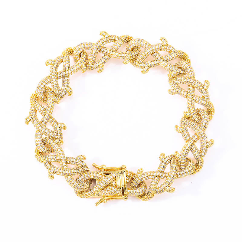 15mm Iced Barbed wire link bracelet chain shopgld gold diamond
