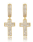 Dangling cross hoop earrings fully iced diamond ifandco shopgld