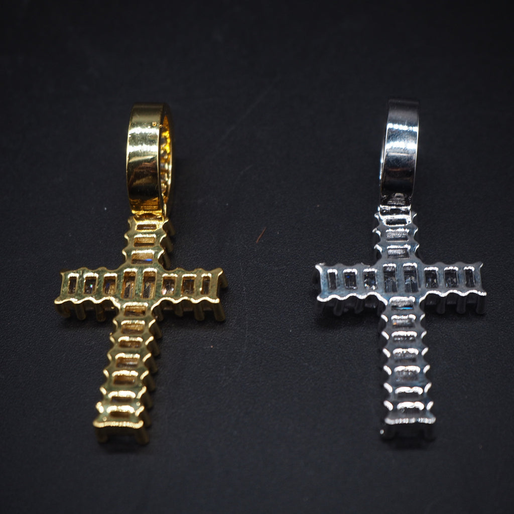 Baguette cross pendant & necklace with free matching chain hiphop