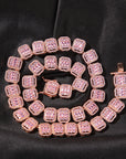 halo iced baguette travis chain rose gold pink diamond female bling diamond necklace chain bracelet cheapest asap rocky vlone