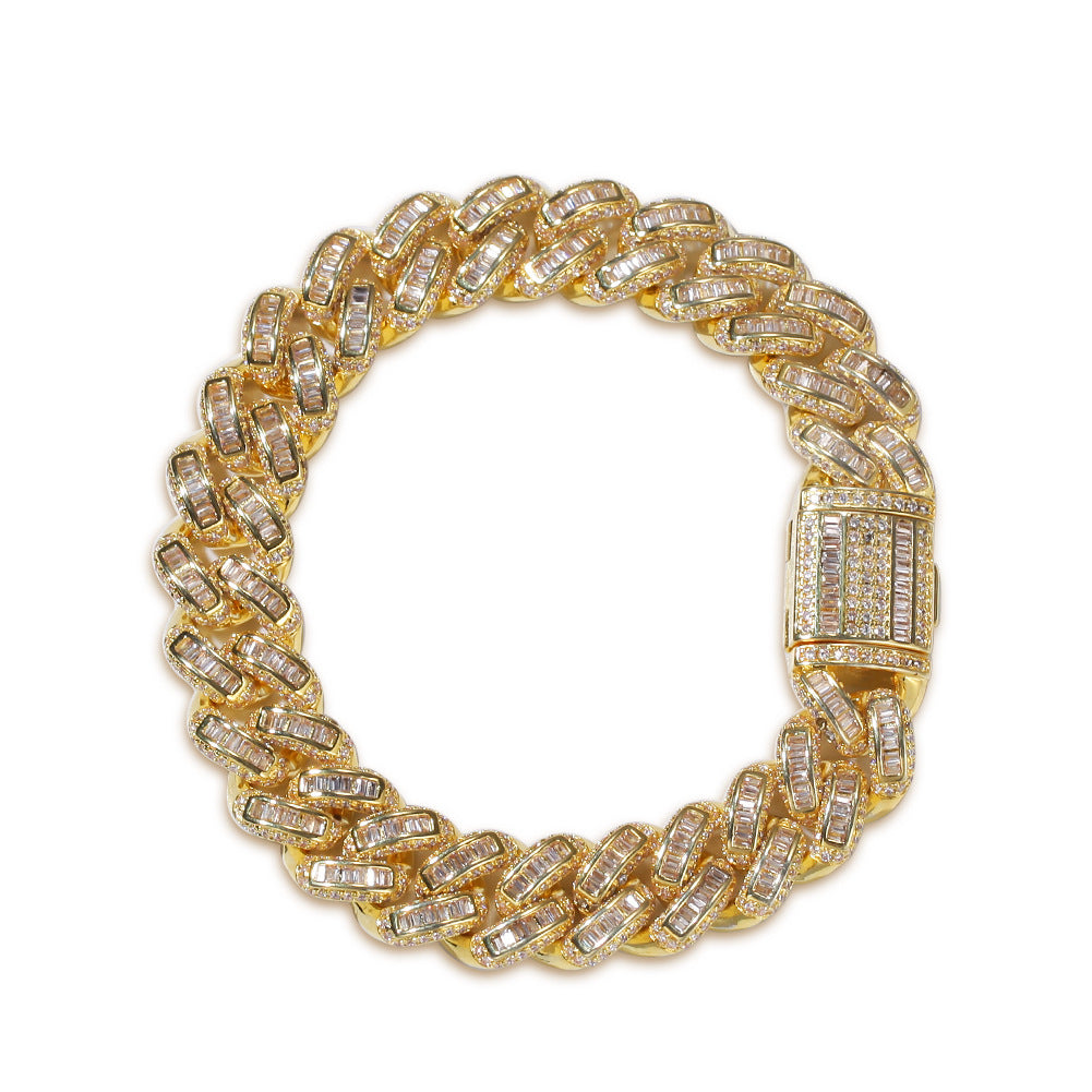 13mm baguette link necklace/bracelet chain custom clasp gold diamond hiphop jewelry