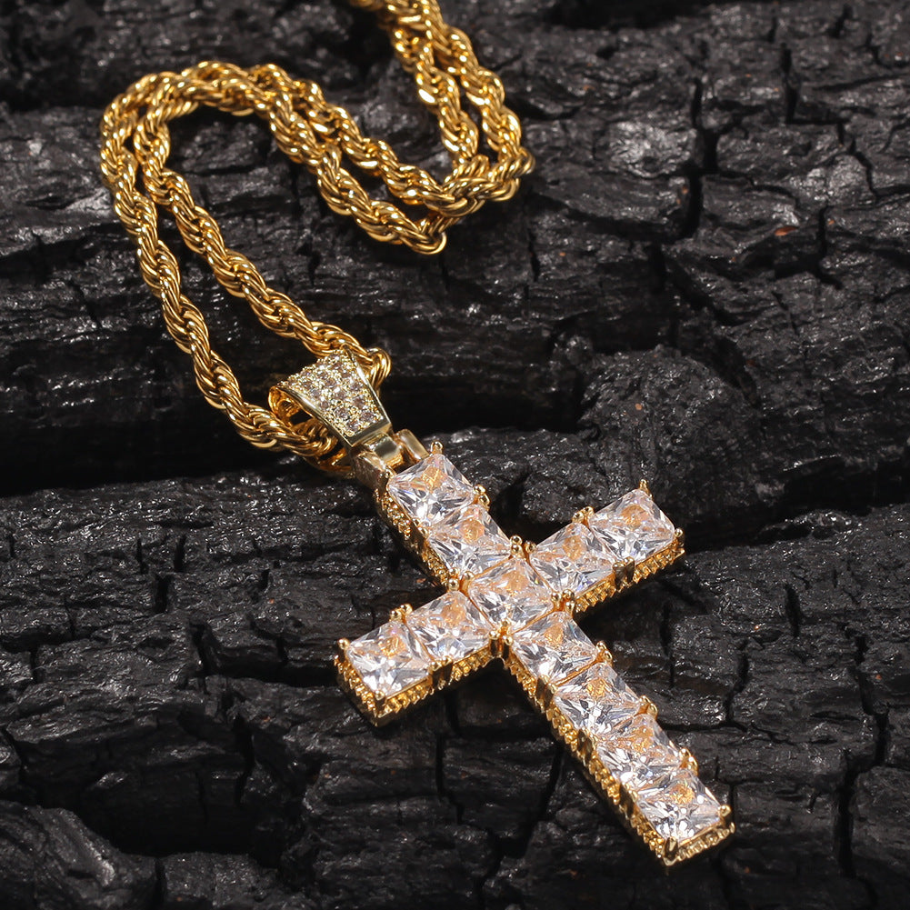 Princess cut cross pendant &amp; necklace with free matching chain playboi carti vlone 