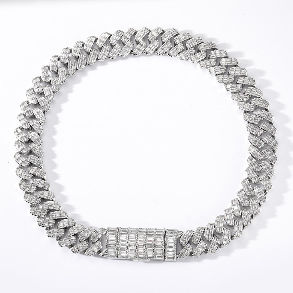 17mm fully iced baguette diamond cuban link necklace chain White Gold yellow gold asap rocky playboi carti lil uzi vert hip hop jewelry custom made