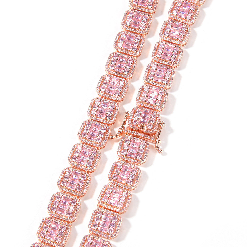 halo iced baguette travis chain rose gold pink diamond female bling diamond necklace chain bracelet cheapest asap rocky vlone