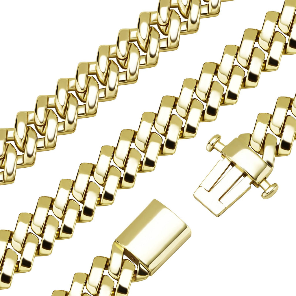 solid special clasp 18mm curb cuban link chain necklace bracelet yellow gold white gold solid silver 925 sterling vermeil