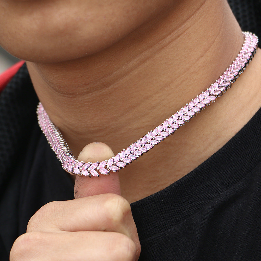 tennis chain necklace pink diamond hip hop custom jeweler ifandco shopgld