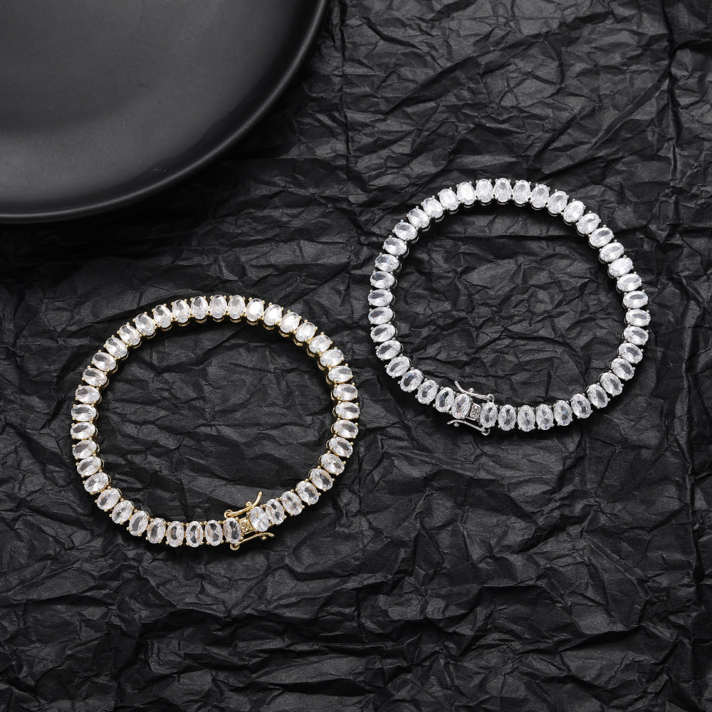Iced out 6mm halo oval solitaire tennis links diamond bracelet White Gold bling iced out diamonds VVS