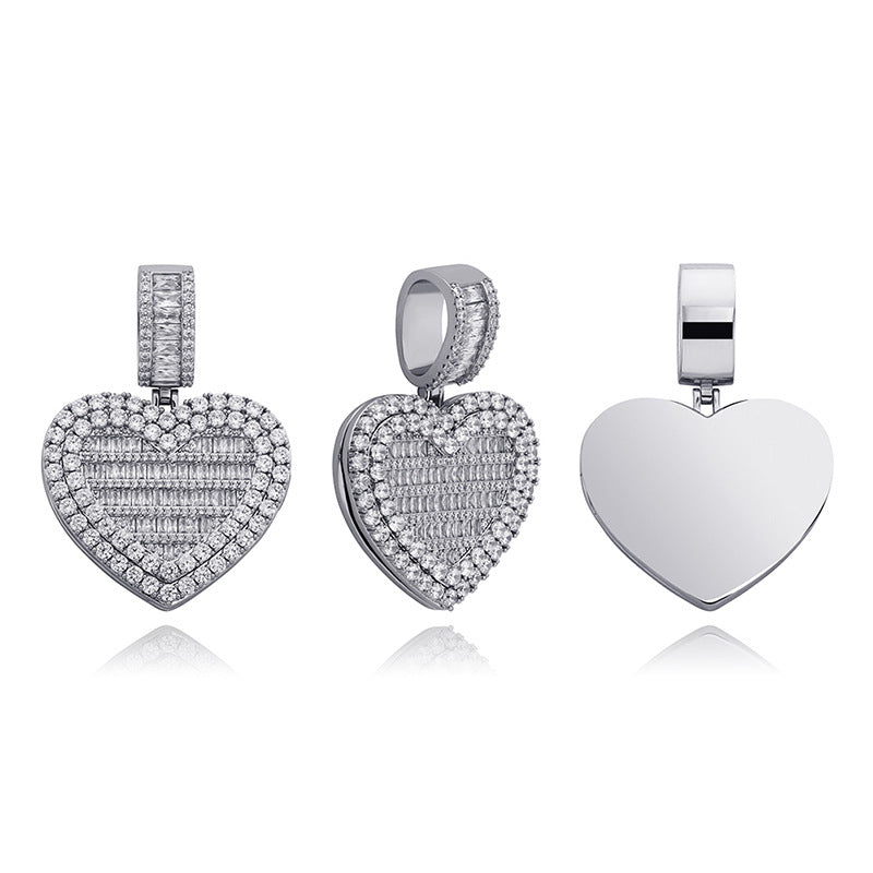 Custom memorial photo necklace chain heart locket baguette charm pendant diamond custom  shopgld
