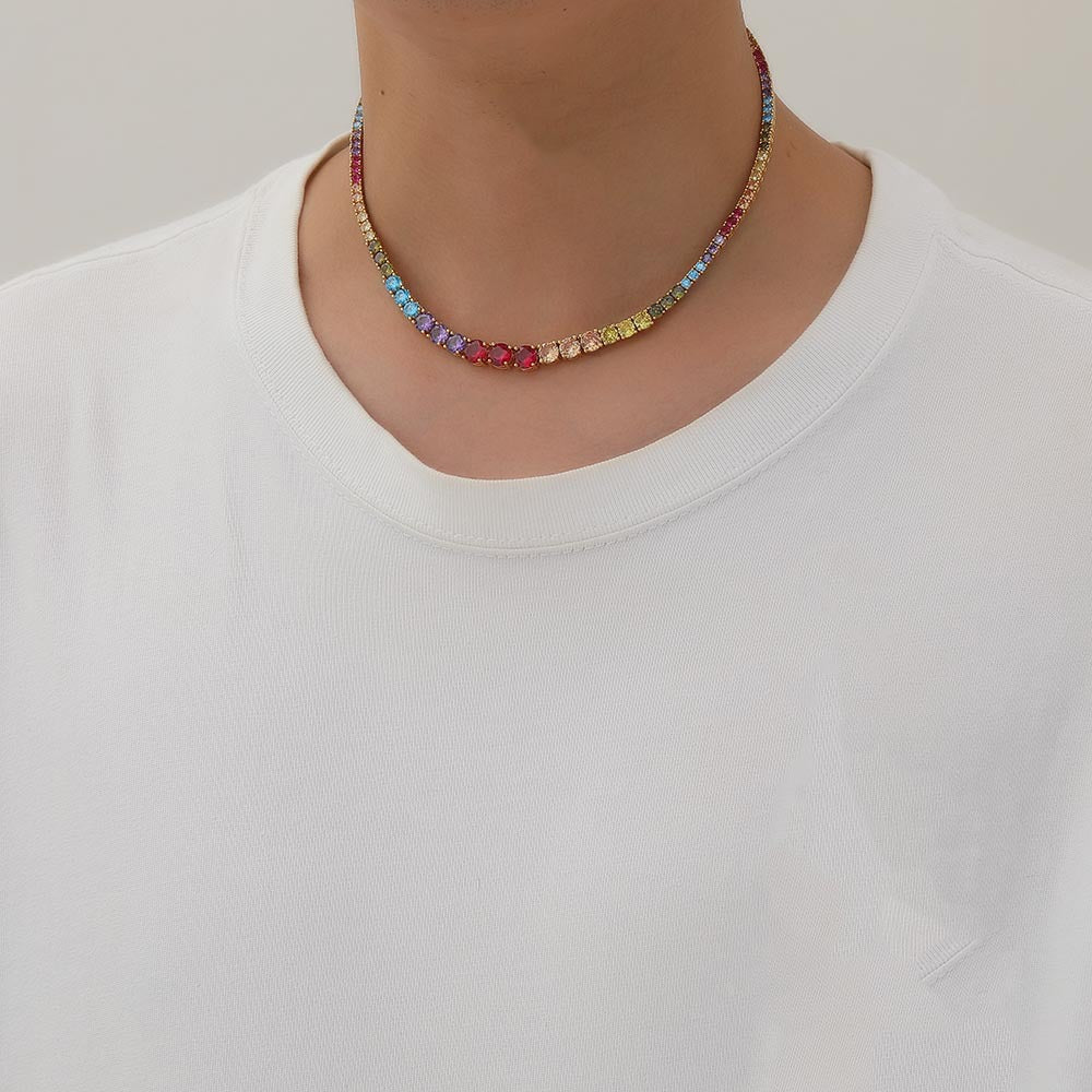 Multicolored and size rainbow tennis links necklace choker hip hop jewelry gld shop icebox ifandco gold gods diamond buy celebrity jewelry accessories