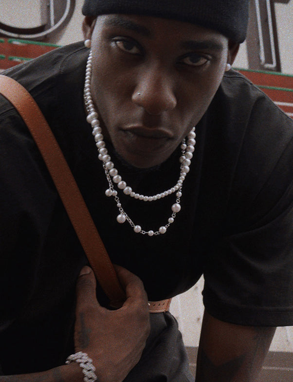 Asap Rocky pearl necklace Chanel cuban links chain with beads vlone playboi carti jeweler diamond gold