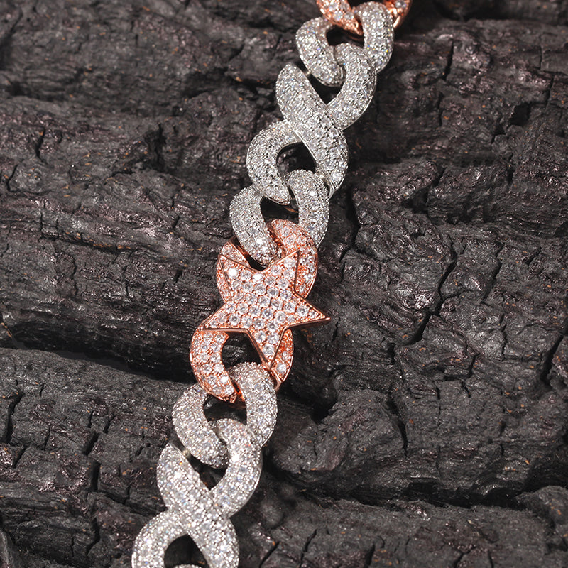 Custom fully iced diamond star interlaced cuban link short choker necklace rap artist jewelers jewelery bling travis scott ifandco